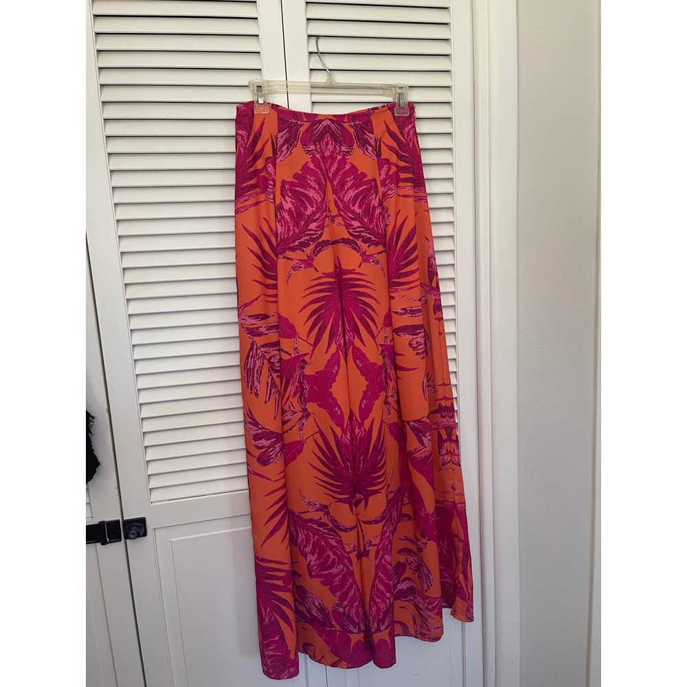 Flying Tomato Tropical High Waist Wide Leg Pants Orange Pink Womens Size Small - Picture 2 of 8